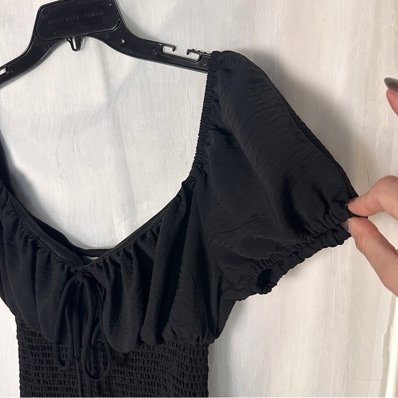 Love Stitch Black Dress Smocked Puff Sleeve Babydoll Mini Dress w/ Ruffle Hem - Picture 6 of 16